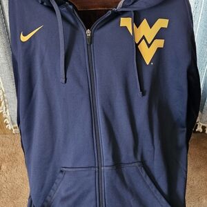 Nike Dark Blue and Yellow WVU Zip-Up Hoodie